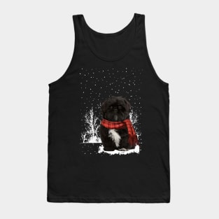 Christmas Black Shih Tzu With Scarf In Winter Forest Tank Top